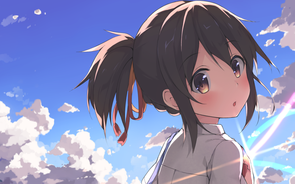 蓝天、流云与回眸的动漫少女